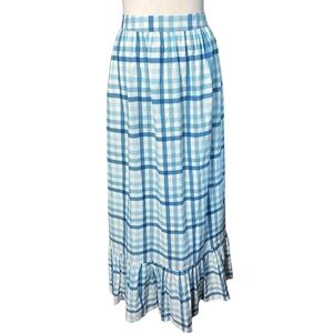 Beau & Ro By Sara Rossi Blue Gingham Plaid Cotton Maxi‎ Skirt Small NWT